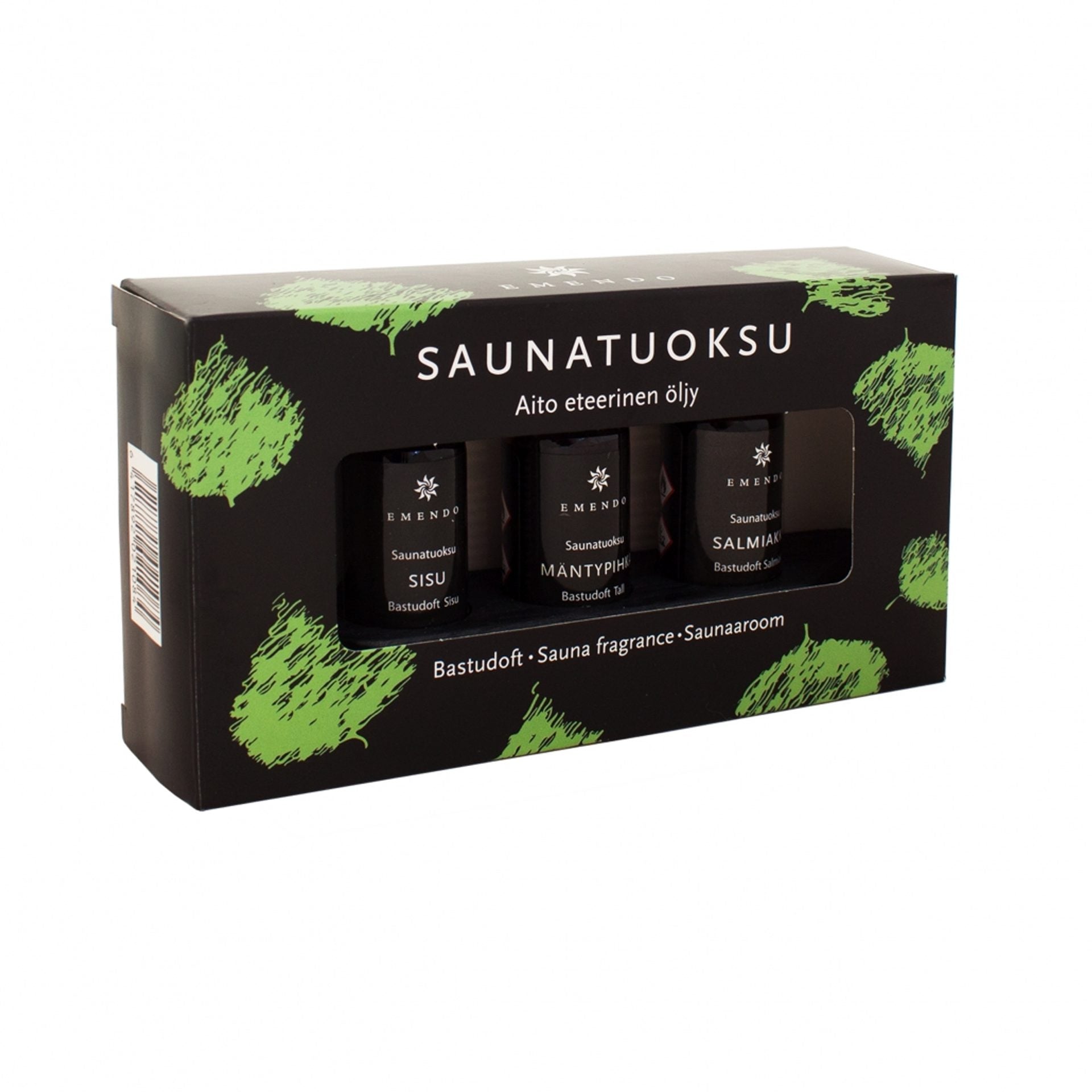 Bastudoft Emendo 3 x 10 ml, Salmiak, Tall & Sisu med Träställning